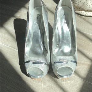 Qupid silver sparkle heels
